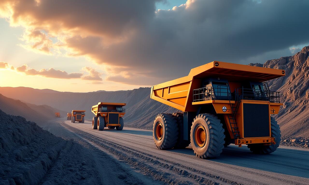 Modern mining equipment under a dramatic sky, symbolizing advanced technology and industry.