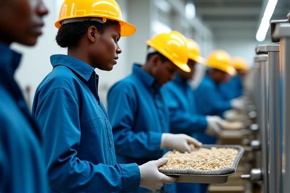 Workers at an ethical cobalt processing facility in DR Congo.